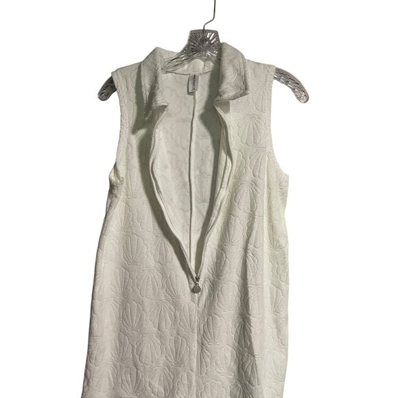 Sandy Beach Seashell Print Sleeveless Zip Up Terry Cloth Cover Up White XS - Picture 3 of 8